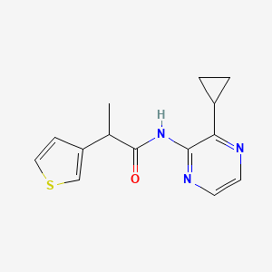 molecular formula C14H15N3OS B7302495 N-(3-cyclopropylpyrazin-2-yl)-2-thiophen-3-ylpropanamide 
