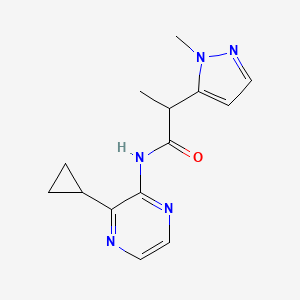 molecular formula C14H17N5O B7302523 N-(3-cyclopropylpyrazin-2-yl)-2-(2-methylpyrazol-3-yl)propanamide 