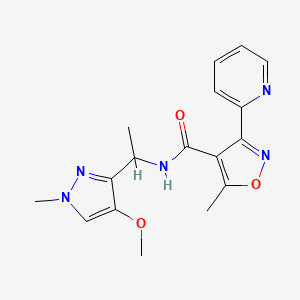 molecular formula C17H19N5O3 B7303000 N-[1-(4-methoxy-1-methylpyrazol-3-yl)ethyl]-5-methyl-3-pyridin-2-yl-1,2-oxazole-4-carboxamide 
