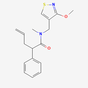molecular formula C17H20N2O2S B7303216 N-[(3-methoxy-1,2-thiazol-4-yl)methyl]-N-methyl-2-phenylpent-4-enamide 