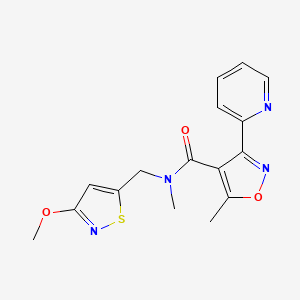 molecular formula C16H16N4O3S B7303222 N-[(3-methoxy-1,2-thiazol-5-yl)methyl]-N,5-dimethyl-3-pyridin-2-yl-1,2-oxazole-4-carboxamide 