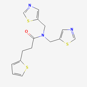 molecular formula C15H15N3OS3 B7303411 N,N-bis(1,3-thiazol-5-ylmethyl)-3-thiophen-2-ylpropanamide 