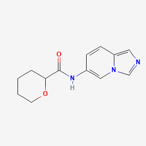 molecular formula C13H15N3O2 B7303468 N-imidazo[1,5-a]pyridin-6-yloxane-2-carboxamide 