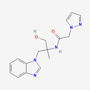 molecular formula C16H19N5O2 B7303621 N-[1-(benzimidazol-1-yl)-3-hydroxy-2-methylpropan-2-yl]-2-pyrazol-1-ylacetamide 