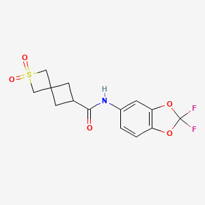 molecular formula C14H13F2NO5S B7303646 N-(2,2-difluoro-1,3-benzodioxol-5-yl)-2,2-dioxo-2lambda6-thiaspiro[3.3]heptane-6-carboxamide 