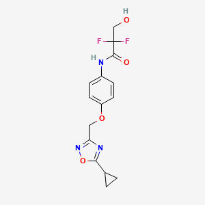 molecular formula C15H15F2N3O4 B7303735 N-[4-[(5-cyclopropyl-1,2,4-oxadiazol-3-yl)methoxy]phenyl]-2,2-difluoro-3-hydroxypropanamide 