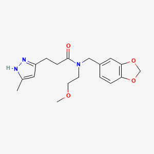 molecular formula C18H23N3O4 B7303750 N-(1,3-benzodioxol-5-ylmethyl)-N-(2-methoxyethyl)-3-(5-methyl-1H-pyrazol-3-yl)propanamide 
