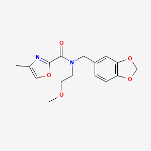 molecular formula C16H18N2O5 B7303890 N-(1,3-benzodioxol-5-ylmethyl)-N-(2-methoxyethyl)-4-methyl-1,3-oxazole-2-carboxamide 