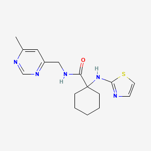 molecular formula C16H21N5OS B7303912 N-[(6-methylpyrimidin-4-yl)methyl]-1-(1,3-thiazol-2-ylamino)cyclohexane-1-carboxamide 