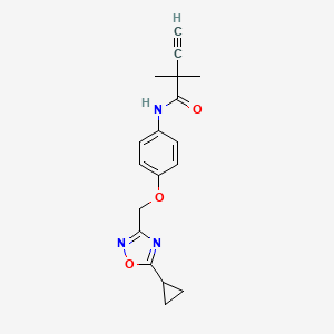 molecular formula C18H19N3O3 B7303924 N-[4-[(5-cyclopropyl-1,2,4-oxadiazol-3-yl)methoxy]phenyl]-2,2-dimethylbut-3-ynamide 