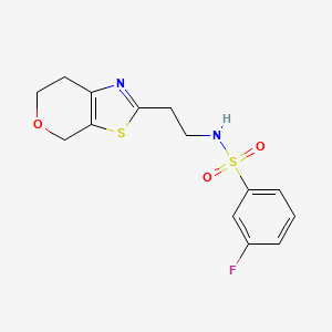 molecular formula C14H15FN2O3S2 B7304221 N-[2-(6,7-dihydro-4H-pyrano[4,3-d][1,3]thiazol-2-yl)ethyl]-3-fluorobenzenesulfonamide 