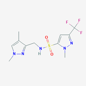 molecular formula C11H14F3N5O2S B7304414 N-[(1,4-dimethylpyrazol-3-yl)methyl]-2-methyl-5-(trifluoromethyl)pyrazole-3-sulfonamide 