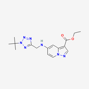 molecular formula C16H21N7O2 B7304720 Ethyl 5-[(2-tert-butyltetrazol-5-yl)methylamino]pyrazolo[1,5-a]pyridine-3-carboxylate 
