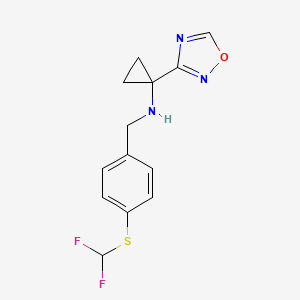 molecular formula C13H13F2N3OS B7304788 N-[[4-(difluoromethylsulfanyl)phenyl]methyl]-1-(1,2,4-oxadiazol-3-yl)cyclopropan-1-amine 