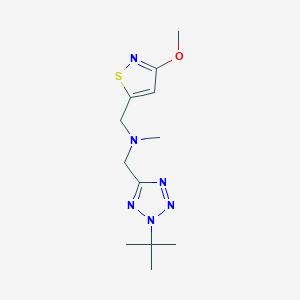 molecular formula C12H20N6OS B7304817 N-[(2-tert-butyltetrazol-5-yl)methyl]-1-(3-methoxy-1,2-thiazol-5-yl)-N-methylmethanamine 