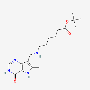molecular formula C18H28N4O3 B7305055 Tert-butyl 6-[(6-methyl-4-oxo-3,5-dihydropyrrolo[3,2-d]pyrimidin-7-yl)methylamino]hexanoate 