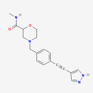molecular formula C18H20N4O2 B7305139 N-methyl-4-[[4-[2-(1H-pyrazol-4-yl)ethynyl]phenyl]methyl]morpholine-2-carboxamide 