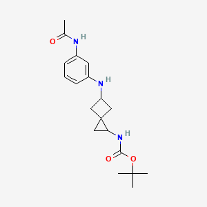 molecular formula C19H27N3O3 B7305179 tert-butyl N-[5-(3-acetamidoanilino)spiro[2.3]hexan-2-yl]carbamate 