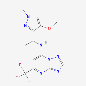 molecular formula C13H14F3N7O B7305313 N-[1-(4-methoxy-1-methylpyrazol-3-yl)ethyl]-5-(trifluoromethyl)-[1,2,4]triazolo[1,5-a]pyrimidin-7-amine 