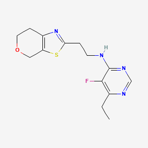 molecular formula C14H17FN4OS B7305342 N-[2-(6,7-dihydro-4H-pyrano[4,3-d][1,3]thiazol-2-yl)ethyl]-6-ethyl-5-fluoropyrimidin-4-amine 