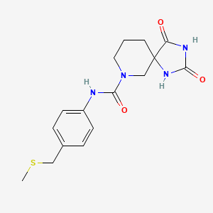 molecular formula C16H20N4O3S B7305816 N-[4-(methylsulfanylmethyl)phenyl]-2,4-dioxo-1,3,9-triazaspiro[4.5]decane-9-carboxamide 