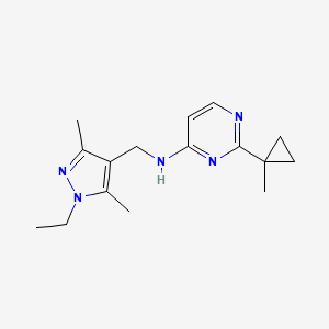 molecular formula C16H23N5 B7306402 N-[(1-ethyl-3,5-dimethylpyrazol-4-yl)methyl]-2-(1-methylcyclopropyl)pyrimidin-4-amine 