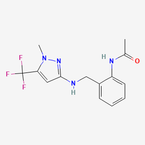 molecular formula C14H15F3N4O B7306405 N-[2-[[[1-methyl-5-(trifluoromethyl)pyrazol-3-yl]amino]methyl]phenyl]acetamide 