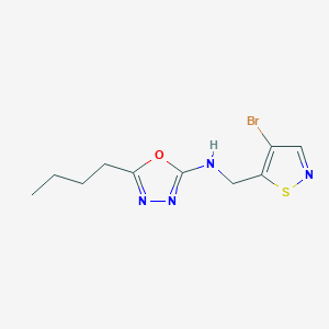 molecular formula C10H13BrN4OS B7306415 N-[(4-bromo-1,2-thiazol-5-yl)methyl]-5-butyl-1,3,4-oxadiazol-2-amine 