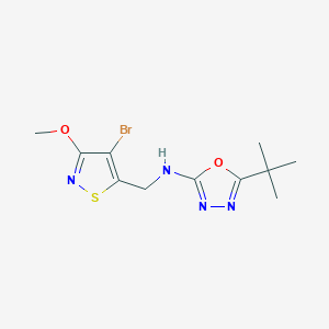 molecular formula C11H15BrN4O2S B7306423 N-[(4-bromo-3-methoxy-1,2-thiazol-5-yl)methyl]-5-tert-butyl-1,3,4-oxadiazol-2-amine 