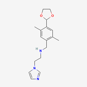 molecular formula C17H23N3O2 B7306684 N-[[4-(1,3-dioxolan-2-yl)-2,5-dimethylphenyl]methyl]-2-imidazol-1-ylethanamine 
