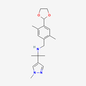 molecular formula C19H27N3O2 B7306687 N-[[4-(1,3-dioxolan-2-yl)-2,5-dimethylphenyl]methyl]-2-(1-methylpyrazol-4-yl)propan-2-amine 