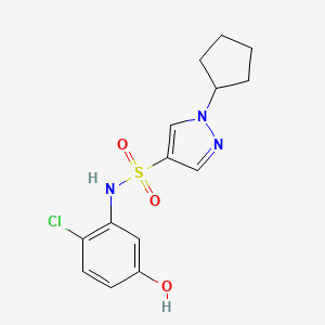 molecular formula C14H16ClN3O3S B7306913 N-(2-chloro-5-hydroxyphenyl)-1-cyclopentylpyrazole-4-sulfonamide 
