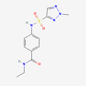 molecular formula C12H15N5O3S B7306938 N-ethyl-4-[(2-methyltriazol-4-yl)sulfonylamino]benzamide 