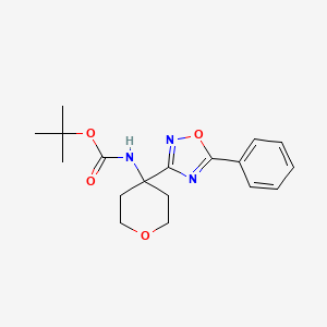 molecular formula C18H23N3O4 B7307023 tert-butyl N-[4-(5-phenyl-1,2,4-oxadiazol-3-yl)oxan-4-yl]carbamate 
