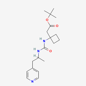molecular formula C19H29N3O3 B7307101 Tert-butyl 2-[1-(1-pyridin-4-ylpropan-2-ylcarbamoylamino)cyclobutyl]acetate 