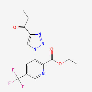 molecular formula C14H13F3N4O3 B7307276 Ethyl 3-(4-propanoyltriazol-1-yl)-5-(trifluoromethyl)pyridine-2-carboxylate 