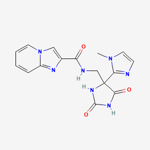 molecular formula C16H15N7O3 B7307421 N-[[4-(1-methylimidazol-2-yl)-2,5-dioxoimidazolidin-4-yl]methyl]imidazo[1,2-a]pyridine-2-carboxamide 