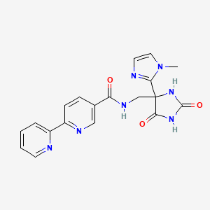 molecular formula C19H17N7O3 B7307432 N-[[4-(1-methylimidazol-2-yl)-2,5-dioxoimidazolidin-4-yl]methyl]-6-pyridin-2-ylpyridine-3-carboxamide 