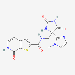 molecular formula C16H14N6O4S B7307439 N-[[4-(1-methylimidazol-2-yl)-2,5-dioxoimidazolidin-4-yl]methyl]-7-oxo-6H-thieno[2,3-c]pyridine-2-carboxamide 