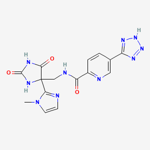 molecular formula C15H14N10O3 B7307447 N-[[4-(1-methylimidazol-2-yl)-2,5-dioxoimidazolidin-4-yl]methyl]-5-(2H-tetrazol-5-yl)pyridine-2-carboxamide 