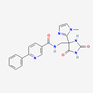 molecular formula C20H18N6O3 B7307449 N-[[4-(1-methylimidazol-2-yl)-2,5-dioxoimidazolidin-4-yl]methyl]-6-phenylpyridine-3-carboxamide 