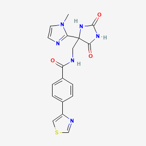 molecular formula C18H16N6O3S B7307470 N-[[4-(1-methylimidazol-2-yl)-2,5-dioxoimidazolidin-4-yl]methyl]-4-(1,3-thiazol-4-yl)benzamide 