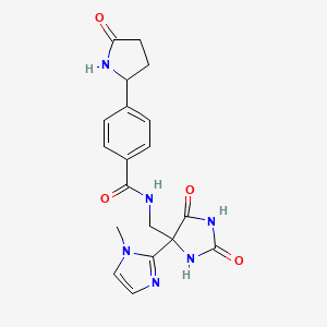 molecular formula C19H20N6O4 B7307475 N-[[4-(1-methylimidazol-2-yl)-2,5-dioxoimidazolidin-4-yl]methyl]-4-(5-oxopyrrolidin-2-yl)benzamide 
