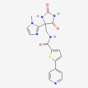 molecular formula C18H16N6O3S B7307496 N-[[4-(1-methylimidazol-2-yl)-2,5-dioxoimidazolidin-4-yl]methyl]-5-pyridin-4-ylthiophene-2-carboxamide 