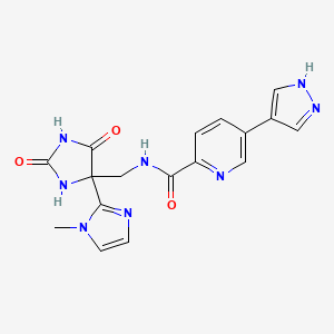 molecular formula C17H16N8O3 B7307504 N-[[4-(1-methylimidazol-2-yl)-2,5-dioxoimidazolidin-4-yl]methyl]-5-(1H-pyrazol-4-yl)pyridine-2-carboxamide 