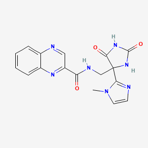 molecular formula C17H15N7O3 B7307519 N-[[4-(1-methylimidazol-2-yl)-2,5-dioxoimidazolidin-4-yl]methyl]quinoxaline-2-carboxamide 