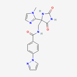 molecular formula C18H17N7O3 B7307526 N-[[4-(1-methylimidazol-2-yl)-2,5-dioxoimidazolidin-4-yl]methyl]-4-pyrazol-1-ylbenzamide 