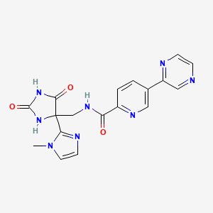 molecular formula C18H16N8O3 B7307535 N-[[4-(1-methylimidazol-2-yl)-2,5-dioxoimidazolidin-4-yl]methyl]-5-pyrazin-2-ylpyridine-2-carboxamide 