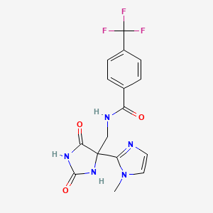 molecular formula C16H14F3N5O3 B7307570 N-[[4-(1-methylimidazol-2-yl)-2,5-dioxoimidazolidin-4-yl]methyl]-4-(trifluoromethyl)benzamide 