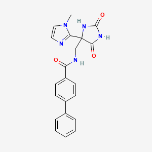 molecular formula C21H19N5O3 B7307609 N-[[4-(1-methylimidazol-2-yl)-2,5-dioxoimidazolidin-4-yl]methyl]-4-phenylbenzamide 